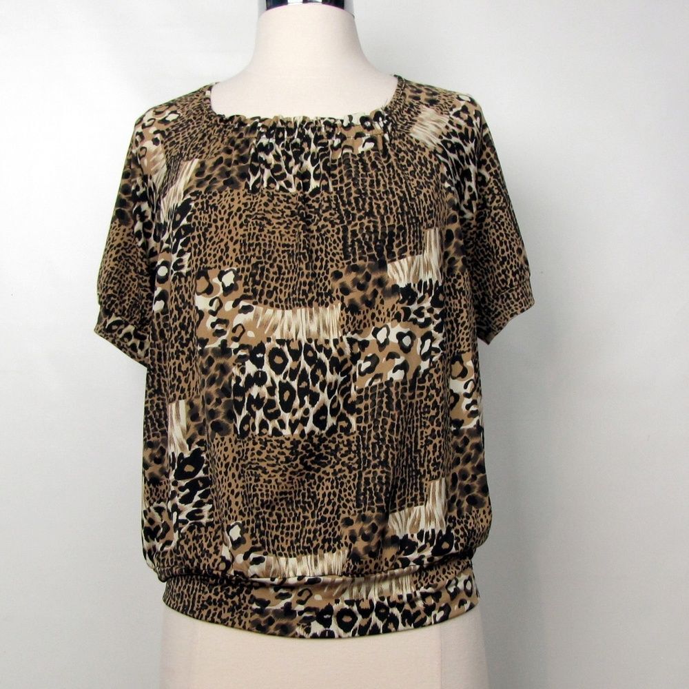 Notations Slinky Jersey Animal Print Top Size S
